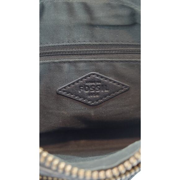 Fossil Campbell Mini Crossbody Black White Stripe Purse Adjustable Strap - Picture 9 of 11